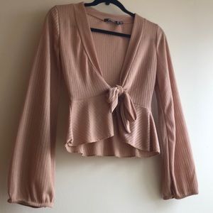 Missguided Nude Long-sleeve tie top